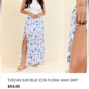 🦋 Pink Lily White and Blue Maxi Skirt with Slit